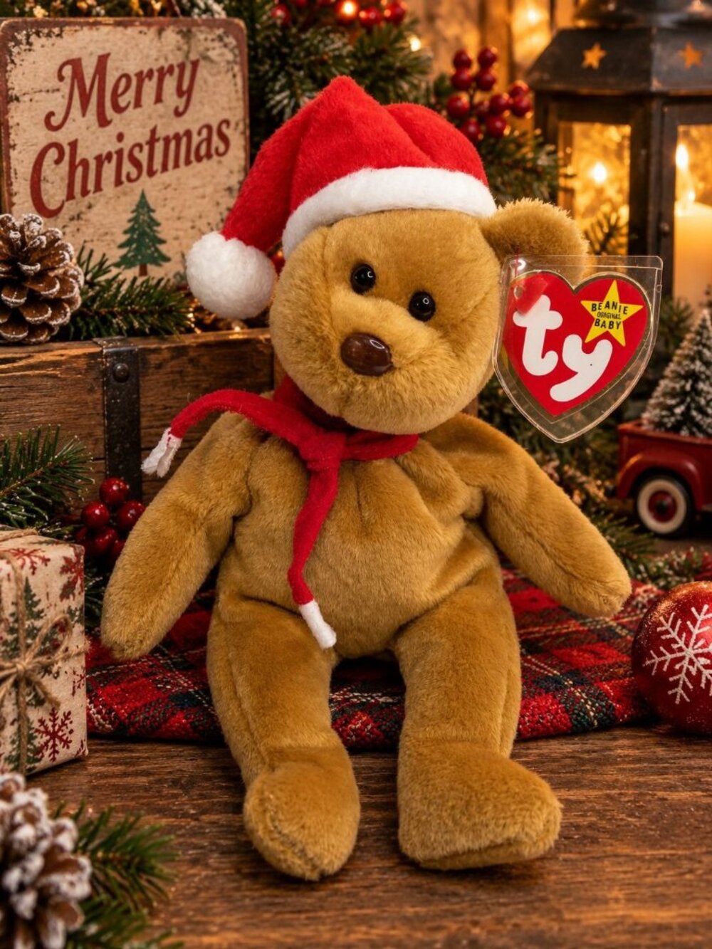 Ty Beanie Babies 1996 Teddy Bear Santa Hat Style 4200 Retired Plush Collectible